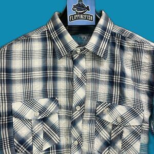 F.U.S.A.I Button Down Dress Shirt Blue White Plaid Size XL Established 1997